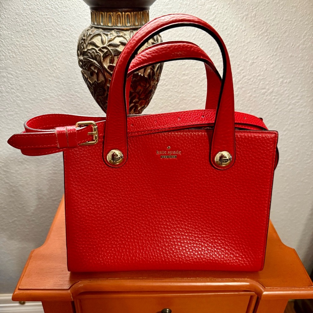 Kate Spade Purse Satchel Crossbody Bag Red Pebbled Leather